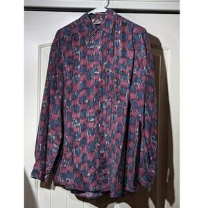 Chiamare Vintage 90s Maroon & Blue Mens Silk Dress Shirt Size Small